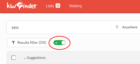 kwfinder update keyword research filter
