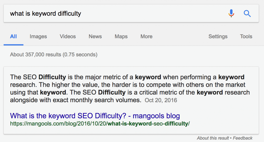 featured snippets keyword difficulty