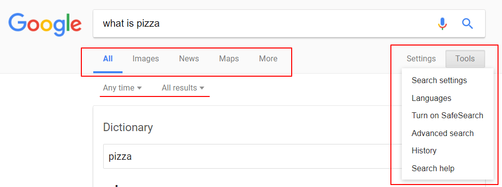 Google search results settings