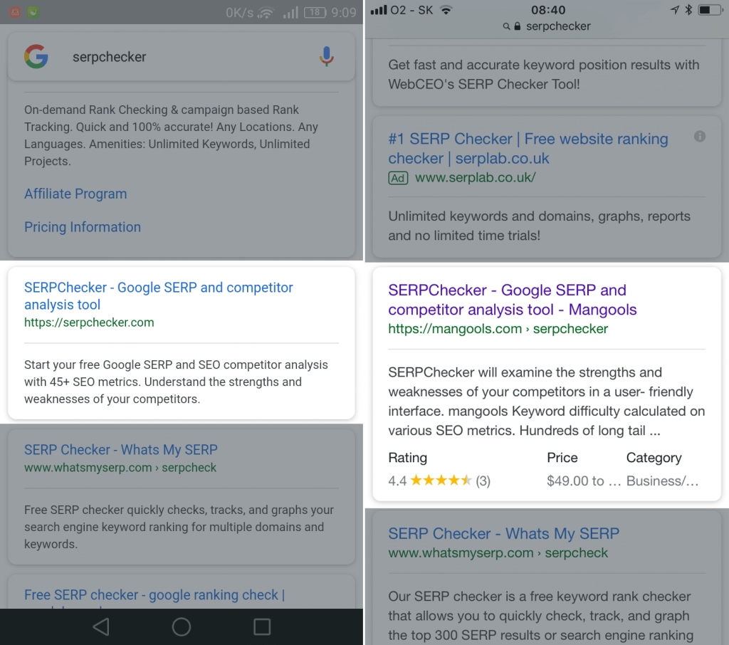 Example of rich result snippet for the serpchecker.com web page 