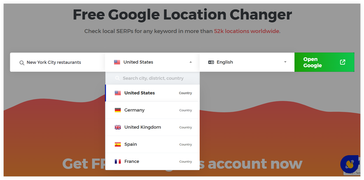 Usage of Mangools Google Location Changer for checking the website rankings - example