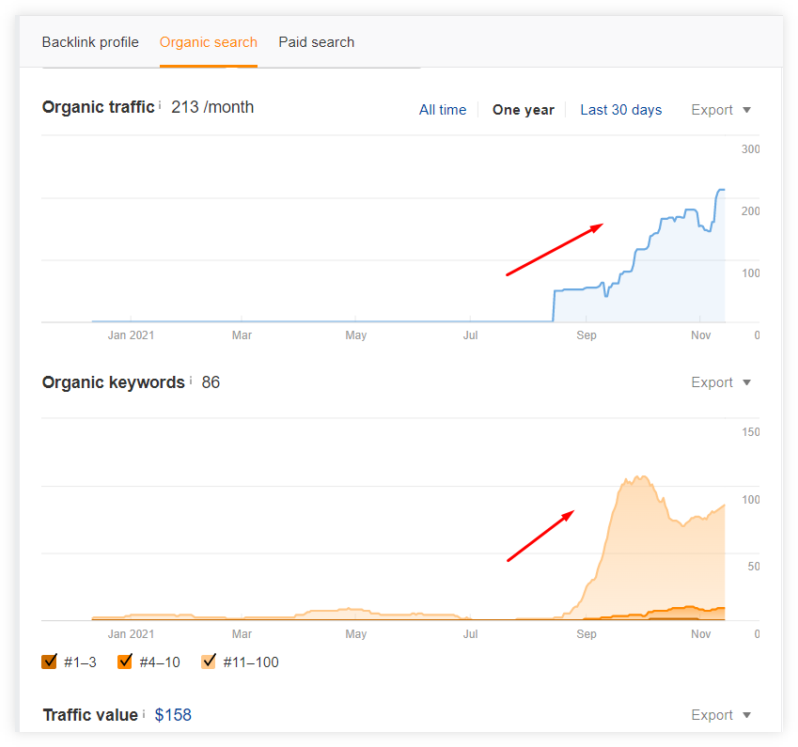 ORKA socials e-commerce case study: graph result - 200% organic traffic increase in less than a month