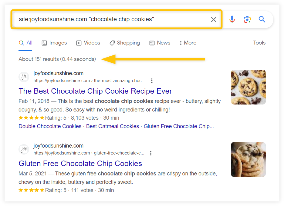 site command example - multiple pages ranking for the keyword